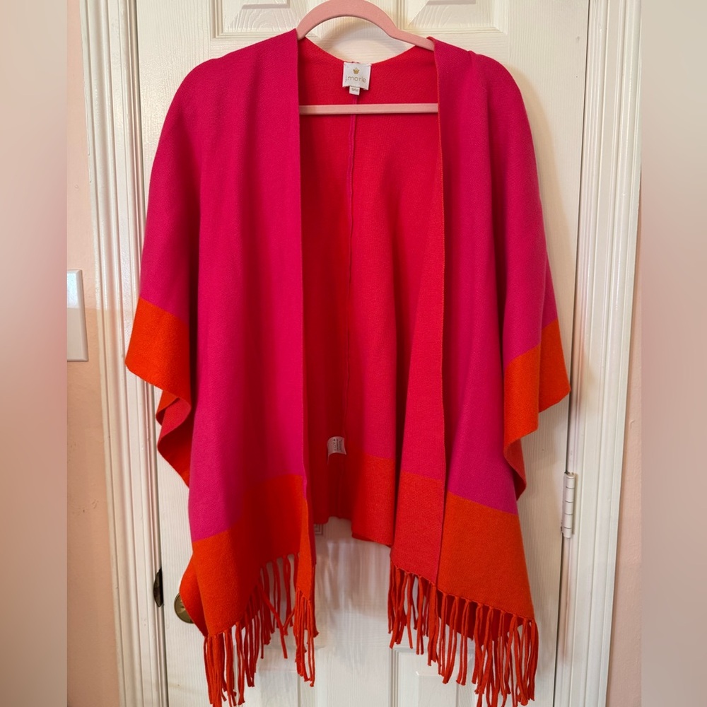J.Marie Pink & Orange Fringe Poncho! Mint condition !